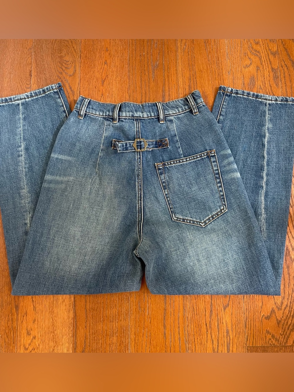 Sandrine Rose X Free PeopleBlue Wide Leg Pleated Distressed Jeans NEW Size 25